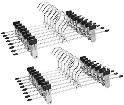 Trouser hangers, 20 Pack Skirt Hangers with Adjustment Metal Clips,Pant Hangers for Clothes Heavy Duty Durable Space Saving (Sliver, 20)