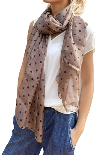 Prettystern lätt sidenscarf polka prickar prickig sidenhalsduk, BRUN, 200cm X 65cm