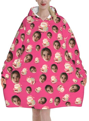 Pilou Pilou femme Personnalisé sweat plaid Personnalisable pull plaid capuche Photo de Visage Texte poncho polaire sweat a capuche couverture hiver robe de chambre oversize blanket cadeau Noël