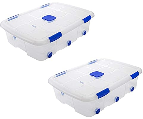 Tradineur - Pack de 2 Cajas de almacenaje, de 20 x 77 x 57 cm, nº 14, con Capacidad de 56 litros con Tapa y Ruedas para organización del hogar, baúl Organizador(20 x 77 x 57 cm, Pack de 2)