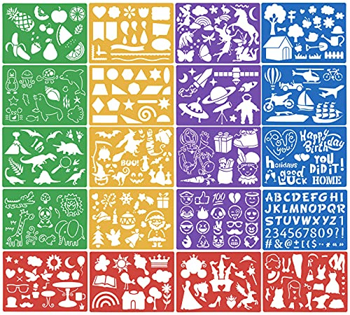 20 Pcs Templates Riutilizzabili Lavabile, Stencil di Plastica Stencil di Natalizi Stencil Pittura per Bambini, Stencil Lettere Alfabeto Numeri, Stencil Dinosauro per Pittura Decorazione Artigianale