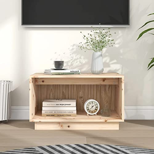 WIFESE Meuble TV 60x35x35 cm Jaune Bois de Pin Massif Unité TV Style Simple Meuble de Télévision Armoire Stéréo Salon Meuble Tele Table Chambre Objets Décoratifs Cadres Photo Plantes