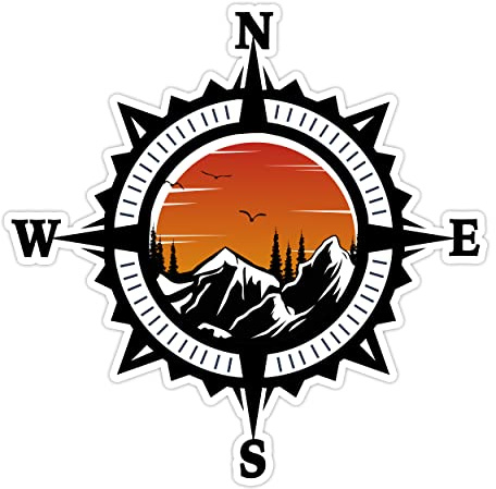 Compass Trees Mountain Sunset Sticker for Car Vinyl Decal Truck Window Bumper Motorcycle Stickers (2 x 2)