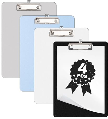 4-PCS-Clipboard-A4-Plastic-Writing-Pad, Hasgard Upgraded Colourful Clip Board, Round Edge and Firm Clipboards, Easy to Storage, Enhanced Writing Experience