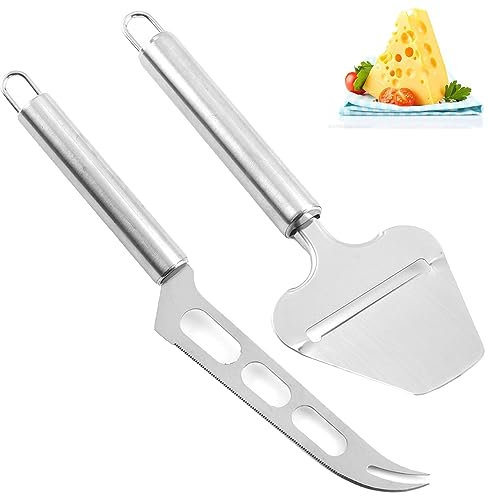 QIENBABO 2 Pack Cheese Knife, Cheese Slicer Set Stainless Steel, Cheese Knives Cutter with Safe Handle, Professional Cheese Slicer for Hard and Soft Cheese, for Parties and Picnics