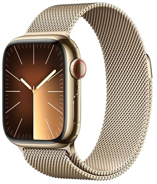 Apple Watch Series 9 (GPS + Cellular, 41mm) - Gold Stainless Steel Case with Gold Milanese Loop, One Size (Renewed)