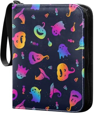 Halloween Lustiges Kürbisgesichter Sammelkartenalbum 4 Taschen Kartenordner 50 Seiten 400 Karten PU Reißverschluss Kartenbinder Aufbewahrungshalter für Sportspielkarte