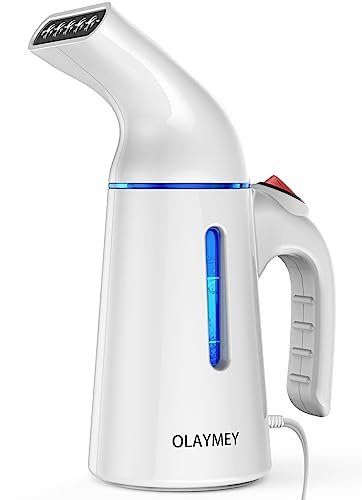 OLAYMEY Steamer Dampfglätter Reise, 700W Clothes Steamer, Tragbarer Steamer Reise, Vertikales Dampfbürste Klein, 40S Schnelles Aufheizen, Handbügeleisen Weiß, Dampfbügeleisen für Reisen, Zuhause