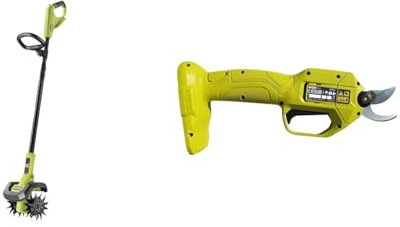 RYOBI - Bineuse 18V One+ - Largeur/Profondeur de Travail 20/10 cm - 4 Fraises & Sécateur Électrique 18V One+ - Lames Bypass Chromées en Acier Carbone Japonais SK5