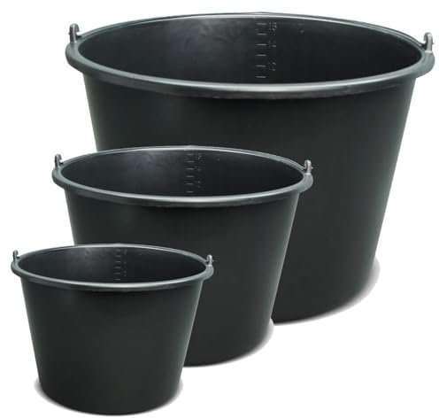 BRESKO Baueimer 5-20 L Eimer Mörteleimer Kübel Wassereimer Putzeimer Schwarz Mörtelwanne Maurereimer Maurerwanne Baukübel Mörteileimer Zementkübel Garteneimer (2 Stück, 12 Liter)