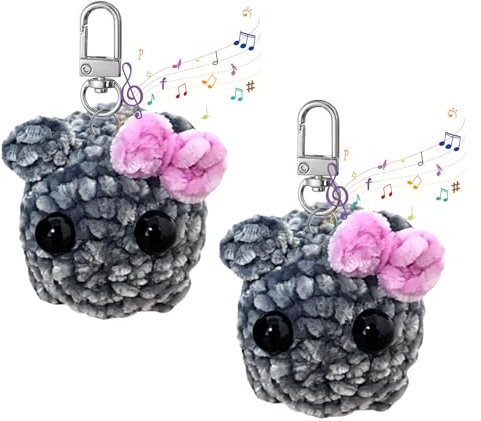 AOUZOVLI 2 Pcs Sad Hamster mit Sound, Hamster SchlüSselanhänger, Handgestrickte Trauriger Hamster mit Violine Sound SchlüSselanhänger Sübe Kuscheltiere Gehäkelter Spielzeug, für Kinder Erwachsene