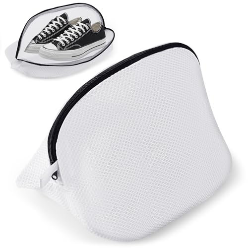 WUFANC Wäschesack Schuhe 2 Stück, Wiederverwendbare Schuhbeutel Waschmaschine, Leicht zu Reinigen, Wäschenetz Schuhe mit Versteckter Reißverschluss, Schuhsack Waschmaschine für Sneaker und Netzschuhe