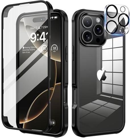 seacosmo Coque pour iPhone 16 Pro Max 6,9, Antichoc Housse avec [Verre Trempé et Caméra Protecteur] 360° Protégé Etui Double Face Case Robuste Transparent Intégrale Étui pour iPhone 16 Pro Max, Noir