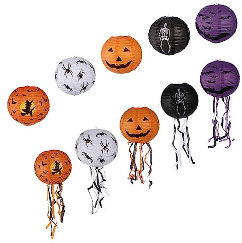 Hoement 10pcs Spider Witch Pumpkin Paper Lanterns Halloween Decorations Folding Lanterns for Party Home Decor