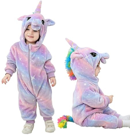 LOLANTA Unisex Barn Regnbåge Drake Dinosaurie Unicorn Kostym För Barn, Endelad Plyschdräkt med Huva för Barn