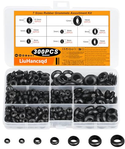 300 Pz Passacavi in Gomma, Fori Passacavi Guarnizione in Gomma, 7 Misure Gommini Passacavo in Gomma Elettrico, Tappi in Gomma, Anello di Tenuta Cablaggio Tappi per Cavi