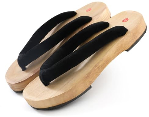 VENYAA Sandalias de Zuecos de Madera para Mujeres,Japoneses Tradicionales Zapatillas Zuecos,Ocio Kimono Zuecos de Playa Fuera de Casa Zapatillas(Size:EU 38,Color:Negro)