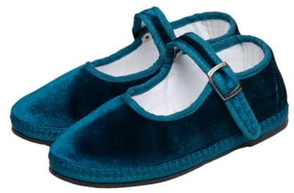 LE FURLANETTE Bambina Scarpe friulane da Bambina in Velluto con Cinturino (Petrolio, Sistema Taglie Calzature EU, Bimbo (0-5 Anni), Numero, Stretta, 27)