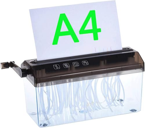 Manual A4 Paper Shredder, Mini Hand Crank Strip-Cut Shredder for Home Use, Portable Document Shredder for Financial Bills, A4 Sheets, and Small Paper, 229mm/9 Inch Feed Opening, 3mm Cut Width