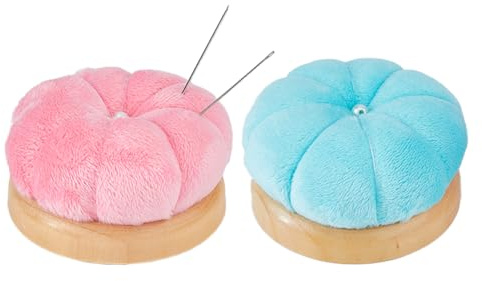 SUPERFINDINGS 2Couleurs Coussin à épingles en Velours Coussins Citrouille Épingle Coussin avec Base en Bois Rond Coussin à épingles de Couture Porte-Aiguille Mignonne épingle à Coudre en Forme