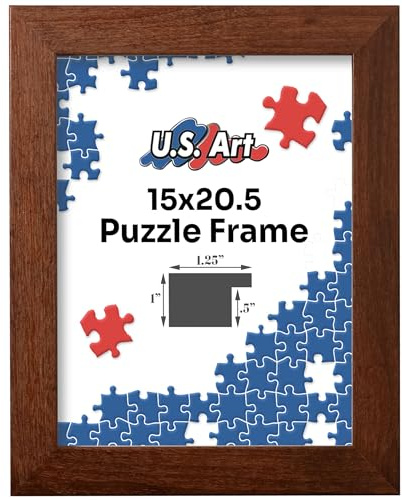 US Art Country Walnut Brown 15x20.5 Puzzle Frame 1.25 Inch Wide - Handmade American Picture Frames with Preinstalled Hangers and UV Blocking Plexiglass, 15x20.5 Frame