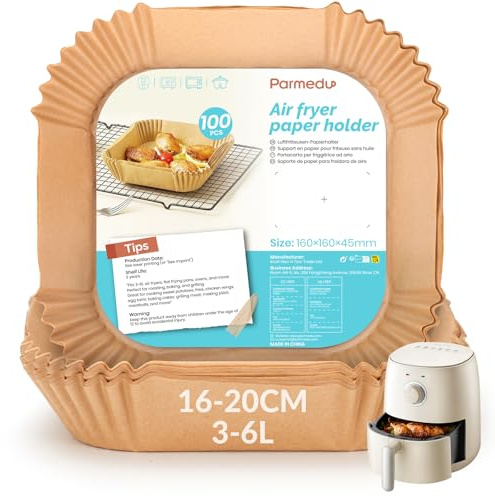 Parmedu Papier Cuisson Air Fryer, 100 Pièces 16-20cm Cuisson Paper Liner, Food-Grade BPA Gratuit,Jetable Antiadhésive Sans Huile Papier Parchemin,pour Friteuse Sans Huile 5 à 8 Litres