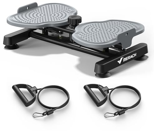 MERACH Hüfttwister, Twist Waist Disc Board für Frauen, Bauchmuskeltrainer mit 2 Widerstandsbändern für Schlanke Taille & Core-Training, Max 120KG, Geräuschloses Heim-Fitnessgerät-Grau