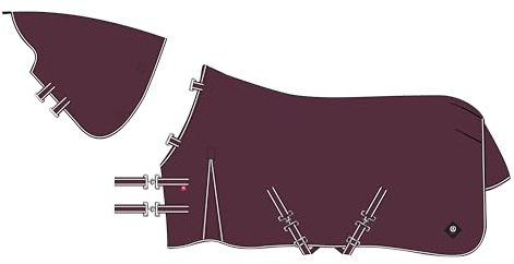 Imperial Riding IRHBasic Outdoor Blanket, Summer Rain Blanket, Removable Neck Piece, Lightweight Outdoor Blanket, Weatherproof Material, with Kick Pleat, Cross Surcingles, Tail and Leg Cords, Wine Red
