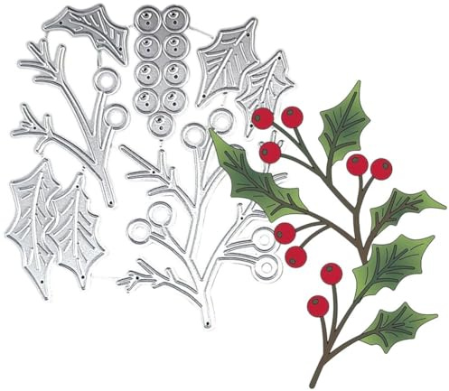 HiyyFloy Holly Leaves Metal Cutting Die Cut Christmas Card Dies for Paper Craft Making Greeting Cards Scrapbooking Decoration
