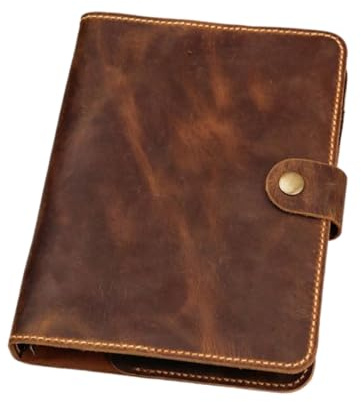 D&M leather studio Vintage Leder Notizbuch A5/A6, Vollnarbenleder Ringbuch mit 6-Ring Mechanik, Stiftschlaufe & Kartenfächer, Braun, 23 x 18,5 cm / 18,5 x 14,5 cm