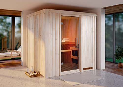 FinnTherm Innensauna Enie mit Fronteinstieg aus Holz Innensauna mit 68 mm Wandstärke Saunakabine Infrarotsauna
