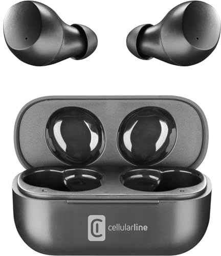 cellularline | Wink - Universale | Cuffiette Auricolari Bluetooth 5.0 HiFi Stereo con Custodia di Ricarica - Autonomia Totale di 25 Ore - Ricarica 2 Ore - Portata 10 Mt - Universale - Nero