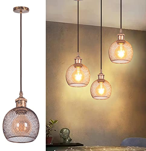 TWSXTE E27 Lampada a sospensione vintage, plafoniera industriale retrò, lampadario a gabbia in stile vintage, illuminazione interna, decorazione corda regolabile