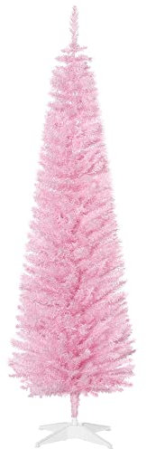 HOMCOM Albero di Natale artificiale 180 cm ignifugo con 390 punte di rami in PVC e supporto in metallo Decorazione natalizia per interni facile da montare Rosa