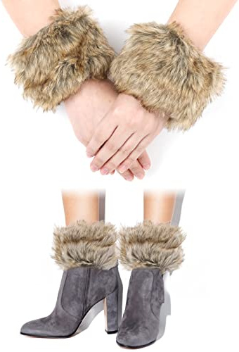 Yolev 1 Pair Faux Fur Wrist Cuffs Winter Fur Wrist Warmers Wrist Band Ring Cuffs Soft Winter Arm Warmer Sleeves for Women (Fur Color)