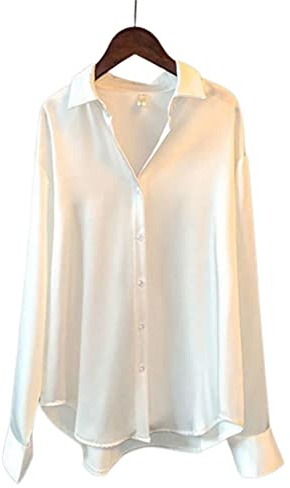 Satin Shirts for Women Long Sleeve Blouse Tops V-Neck Button Down for Formal Work Satin Silk Shirts for Women for Daily Office Long Sleeve Blouse Tops V-Neck Button Down