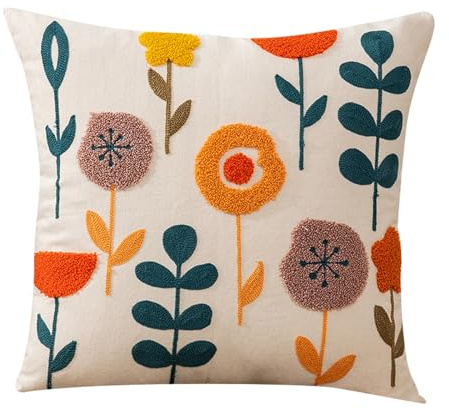 Federa Cuscino 45x45 cm Fiori Ricamato Federe Cuscino - Fodere Cuscini Decorativi per Divano, Soggiorno, Patio e Giardino - Copri Cuscini da Divano,Motivo Botanico