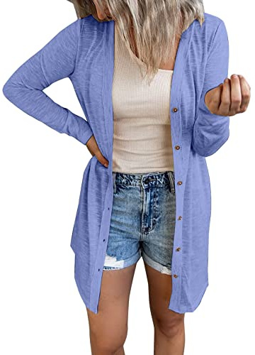 Cárdigan fino para mujer, cárdigan fino con botones, sudadera delantera abierta, chaqueta de entretiempo, chaqueta para traje regional, informal, cárdigan largo, camiseta de manga larga, Lila-b, L