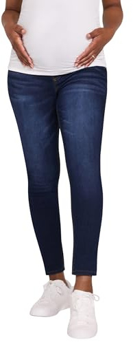 Motherhood Maternity Women's Secret Fit Over The Belly Skinny Ankle Denim Pregnancy Jeans, Dark Wash, Large