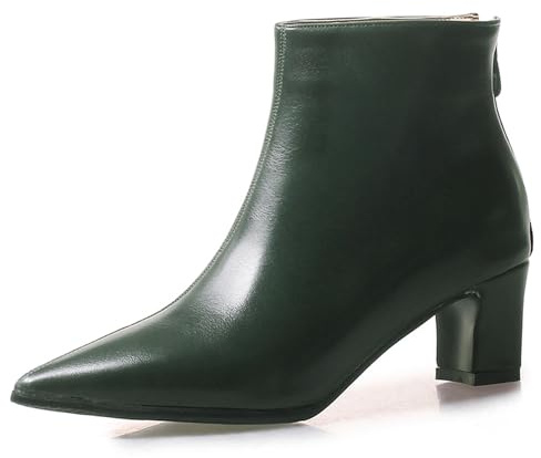 OALEEN Bottines Chelsea Femme Hiver Petit Talon Carré Moyen Sexy Bout Pointu Effet Cuir Low Boots Soirée Chaussures Verte 38