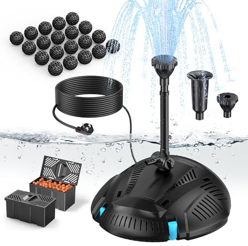 Biling Pond Filter with UV Clarifier, 40W 2500 L/H All-in-One Filtration System with UV Clarifier 3 Fountain Nozzles Adjustable Valve, Clean Up to 4000L Tank Stream Water Feature Pond Pump with Filter