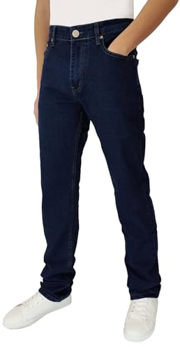 LIEMI Mastino Jeans Homme 5 Poches Denim Pantalon Coupe Regular Jambe Droite Stretch Taille Haute, Denim Foncé, FR-54