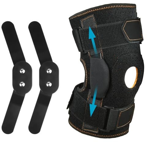 AOOWU Kniestütze, Athletics Kniebandage für Männer Frauen, Verstellbarer Kompressionsbandage mit Stahlplattenhalterung & Patella Gel Pads für Meniskusriss, Arthritis, ACL,Gelenkschmerzen, Laufen,Sport