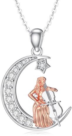 PROESS Collier violoncelle en argent sterling 925 avec pendentif lune et violoncelle - Bijou pour femme et fille - Pour les amateurs de violoncelle, geeignet, Argent sterling, Pas de gemme