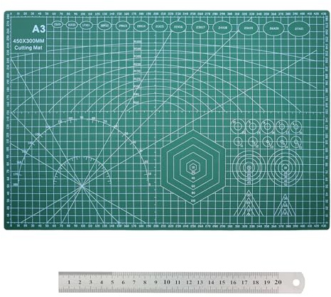 GETRICH Craft Cutting Mat A3 Green,3mm Thick Self Healing Cutting Mat A3, Double Sided Cutting Board Craft Non Slip with Cutting Ruler, Cutting Mats for Paper Sewing Craft Scrapbooking