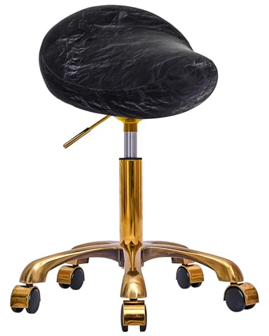 XCRFKGW Taburete de Montar, Ergonómico Taburetes con Ruedas Altura Ajustable, Giratorias PU Cuero Giratorias Silla para Peluquería y Tatuajes (Dorado + Negro, Sin Espalda)