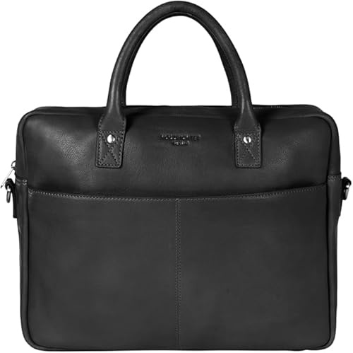 HOLZRICHTER Berlin - Große Aktentasche aus Leder (No 1-1), 30 x 39 x 10 cm Laptoptasche für Herren, Hochwertiges 15 Briefcase für die Arbeit, Businesstasche (Schwarz)