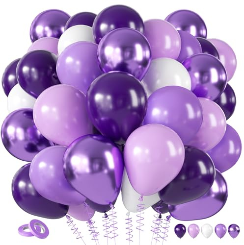 YianHien 60Pcs Purple Balloons Set, 12 Inch Dark Light Metallic Purple & White Latex Balloons for Women Birthday Wedding Anniversary Halloween Bridal Theme Party Decorations