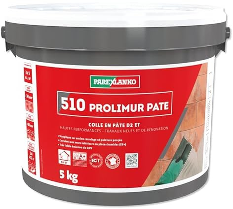 PAREXLANKO - Colle carrelage murale en pâte - 510 PROLIMUR PÂTE - Prête à l’emploi - Intérieur et pièces humides - Pose sans primaire - Multi-support - Haute adhérence - Ivoire -5kg