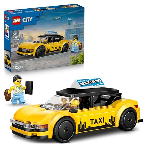 LEGO City Le Taxi Jaune - Maquette de Voiture Électrique avec 2 Minifigurines & Toit Ouvrant - Jeu de Construction Stimulant la Motricité Fine - Idée de Cadeau d'anniversaire pour Garçon 5 Ans 60487